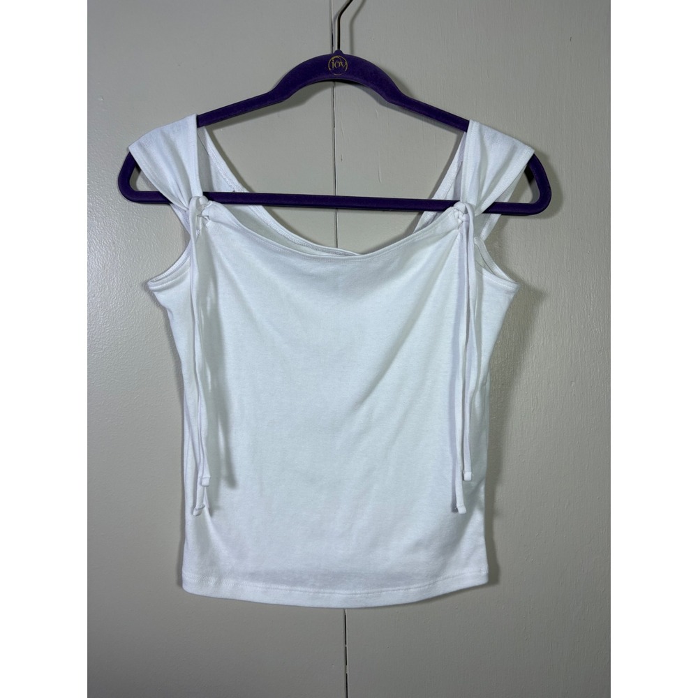 Hollister White Cinched Tie Shoulder Tank Top Y2K Coquette Runched Babydoll Mall